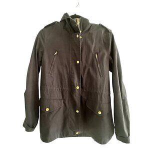 Love Tree Black Utility Jacket Small Hooded Military Style Gold Hardware